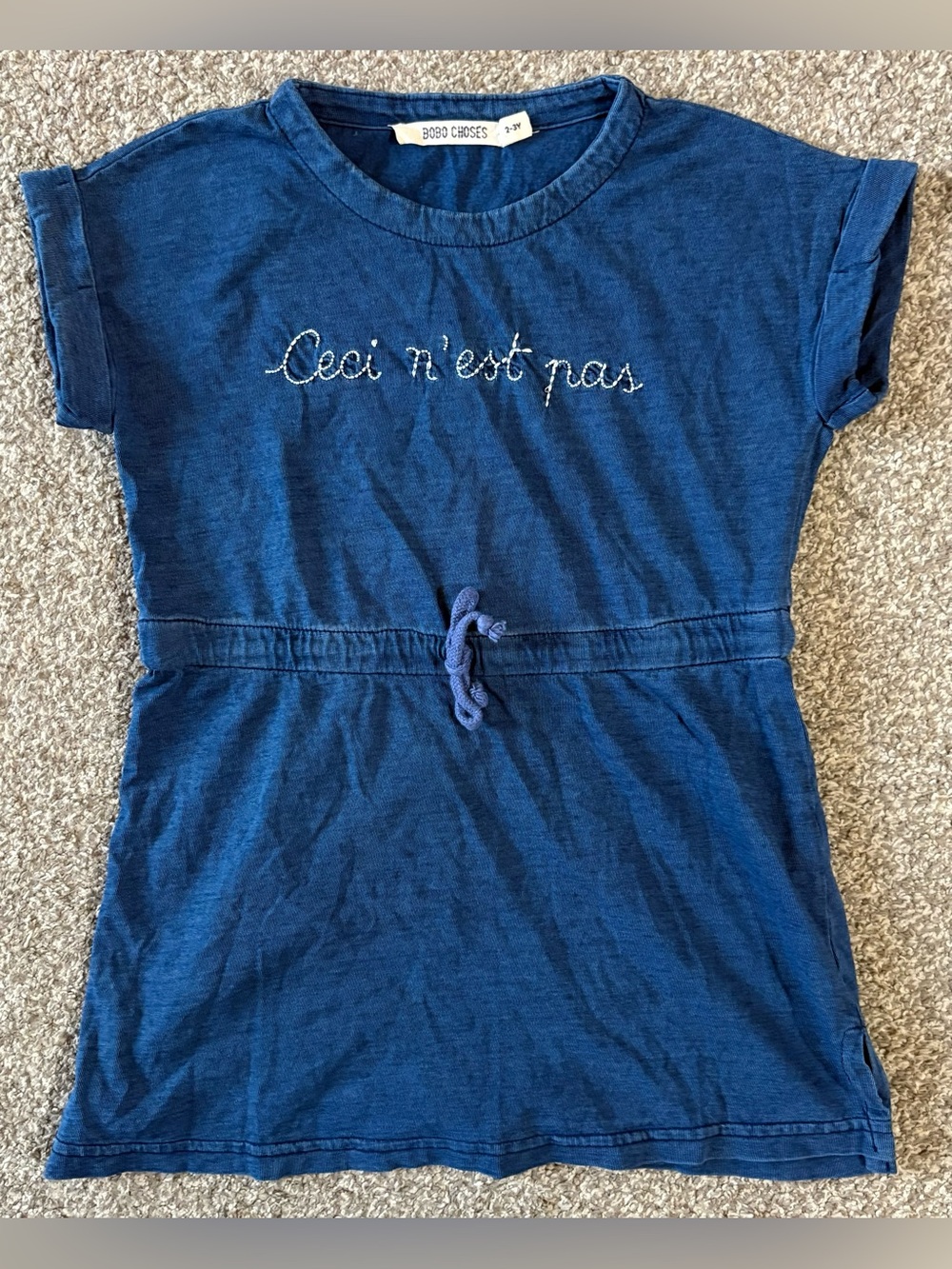 Bobo Choses Blue Tee Dress with Embroidered Script